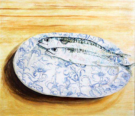 Diana Cumming (b.1929) Fresh mackerel, 20.5 x 24in.